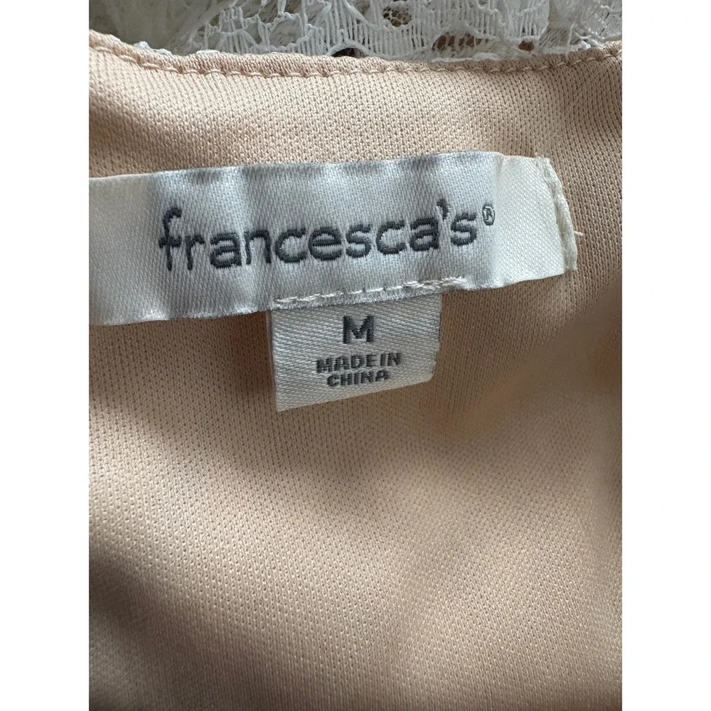 Francesca's Lace Dress Medium Ivory‎ Nude Overlay Fit & Flare Short Sleeve